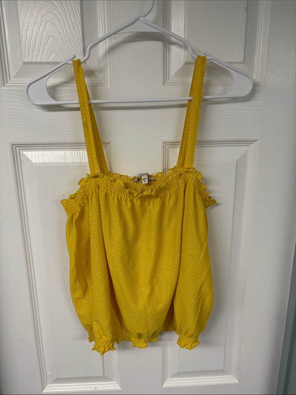 Express Bright Yellow Smocked Strap Polka Dot Camisole